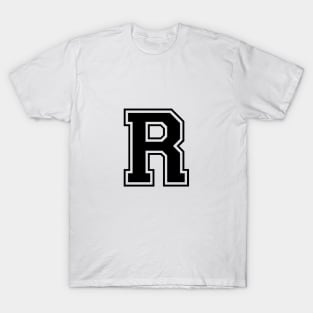 Initial Letter R - Varsity Style Design - Black text T-Shirt